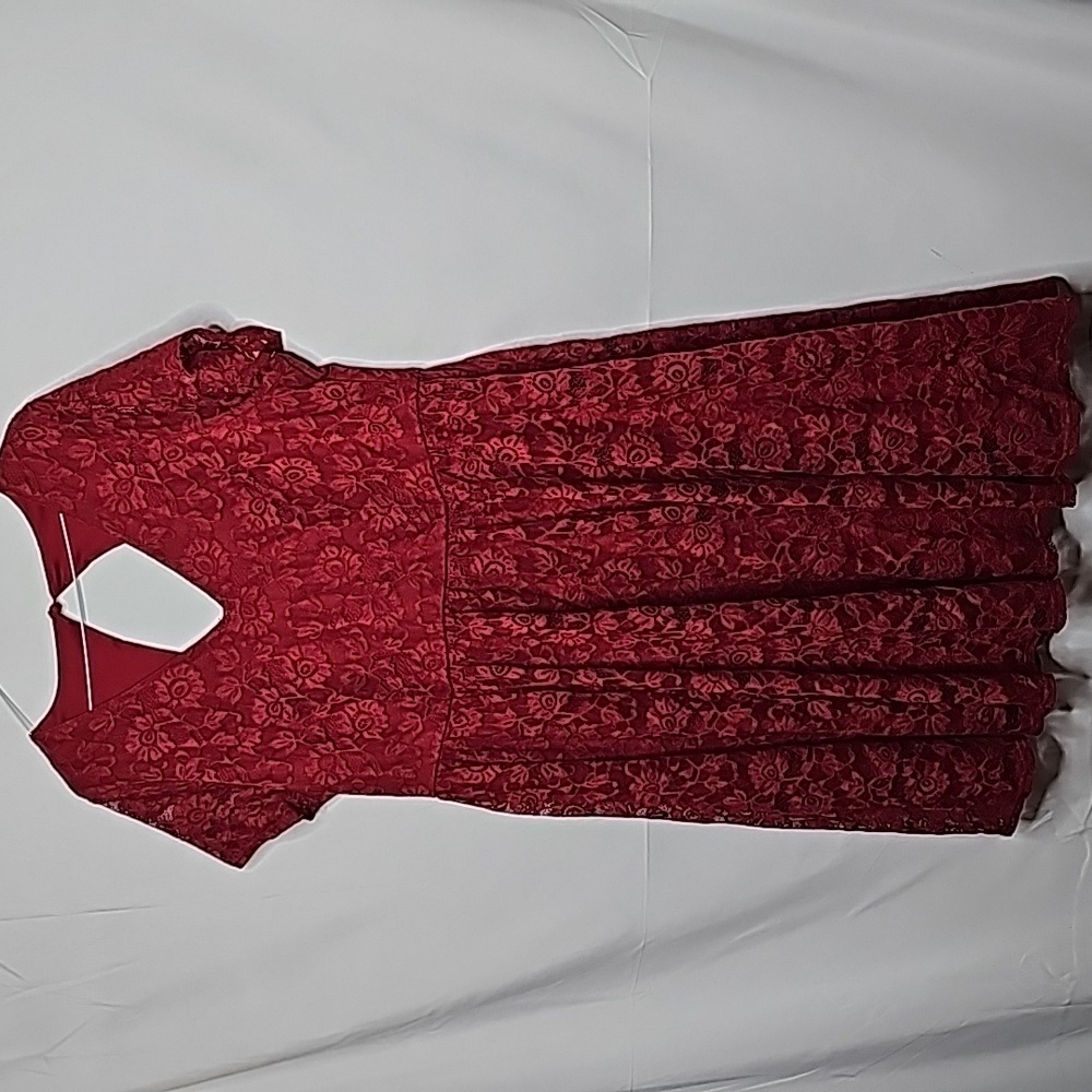 Torrid plus size vneck deep red mini lace flowy skater midi dress sz 16 - Picture 4 of 11